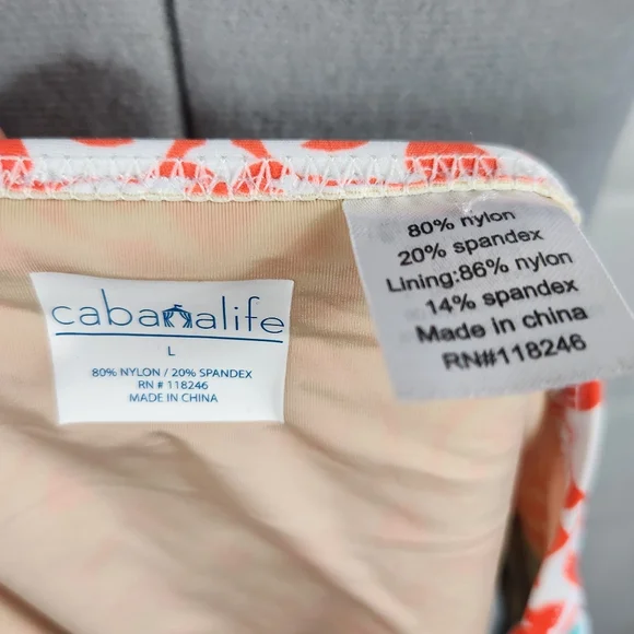 Cabana Life Preppy Beach UPF 50+ Coastal Bikini Set Swim Coral & Turquoise L - Picture 15 of 16